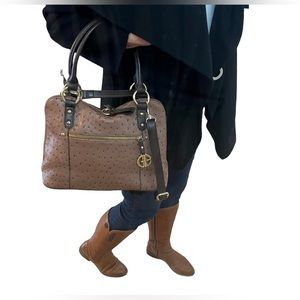 GIANI BERNINI Ostrich look Embossed Dome Satchel - Mocha / Gold -medium size bag